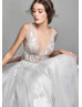 Bohemian Inspired V Neck Gray Lace Tulle Sexy Wedding Dress
